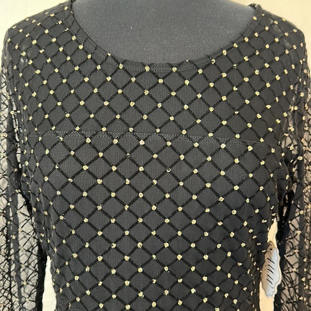 A.U.W. Black Sheer Long Sleeve Mesh Glitter Velvet Dress Fairy Whimsigoth Sz XL - Picture 5 of 15
